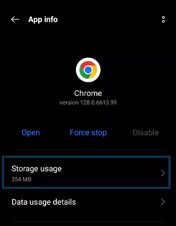 App storage info On Android