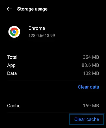 Chrome clear cache option on Android