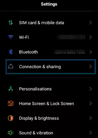 Connection and Sharing option on Android