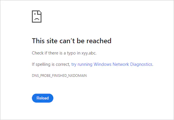 DNS PROBE FINISHED NXDOMAIN error