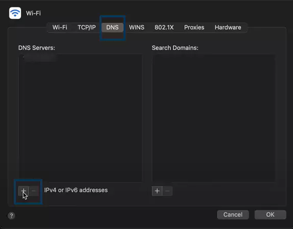 DNS panel on macOS