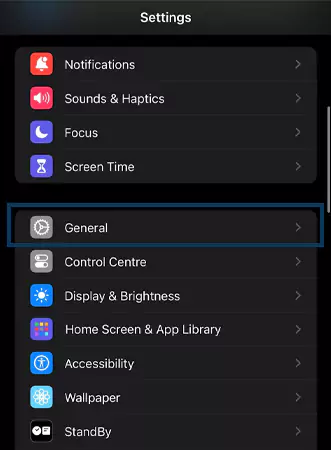 General settings in iPhone