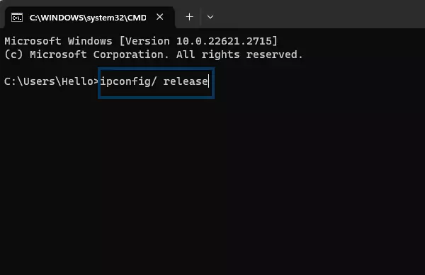 IP Address Release Prompt in CMD Panel of Windows