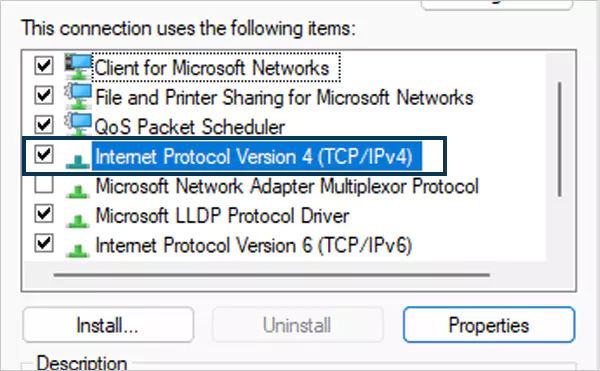 IP version 4 option on Windows