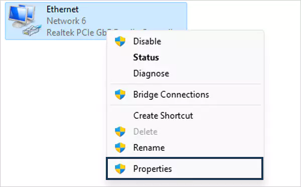 Network properties on Windows