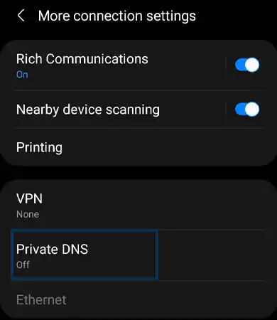 Private DNS option on Android