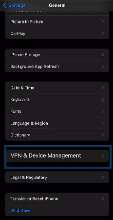 VPN option in iPhone