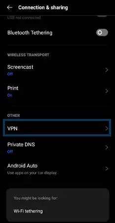 VPN option on Android