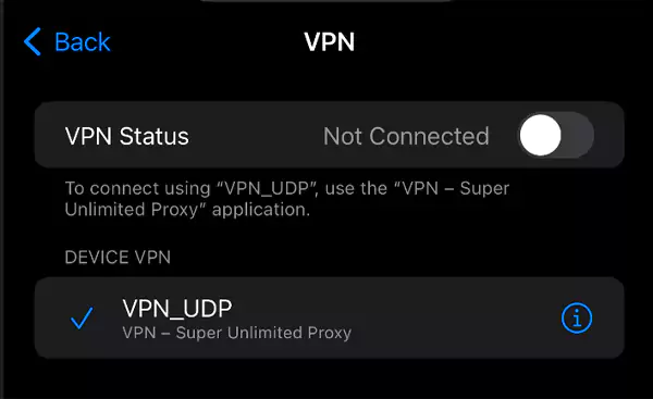 VPN toggle switch in iPhone