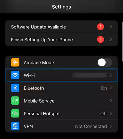 Wi Fi in iPhone settings