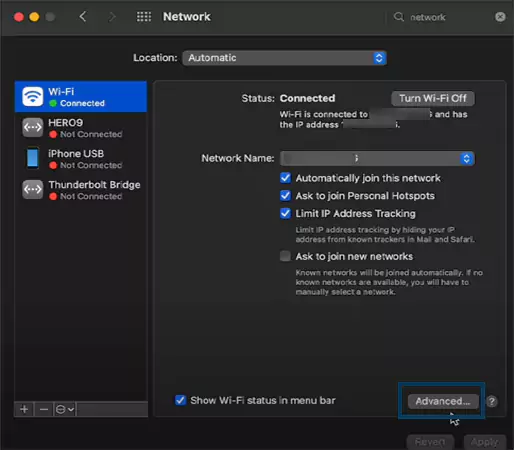 advanced network settings on macOS