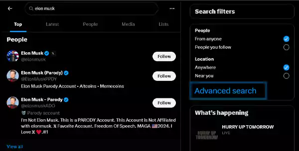 Advanced Search option on Twitter